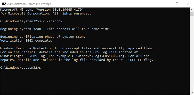 Successfully detected and repaired corrupted files